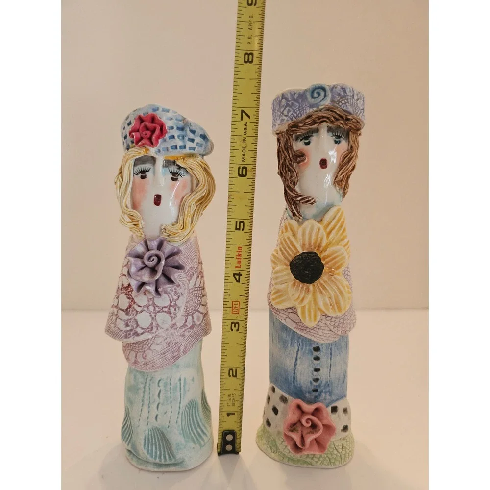 Ellen Williams Ganz Ceramic Candlestick Holders Set of 2 Whimsical Women‎ NOTE